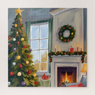 Puzzle Navidad alegre y feliz Árbol de chimenea alegre