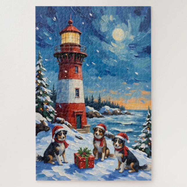 Puzzle Navidad Border Collie Faro Fiesta (Vertical)