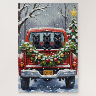 Puzzle Navidad Camioneta Roja Gato Negro Fiesta