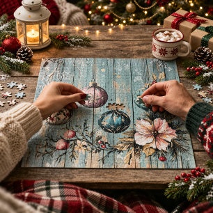 Puzzle Navidad campestre vintage madera rústica de granja
