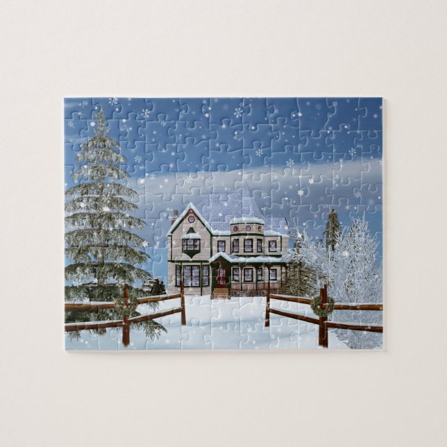 Puzzle Navidad, casa en escena del invierno Nevado (Horizontal)