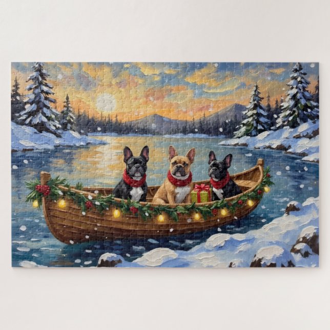 Puzzle Navidad con Barco de Bulldog Francés (Horizontal)