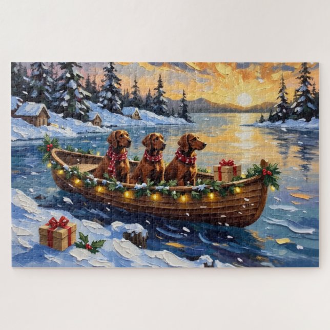 Puzzle Navidad con Barco de Setter Rojo Irlandés (Horizontal)