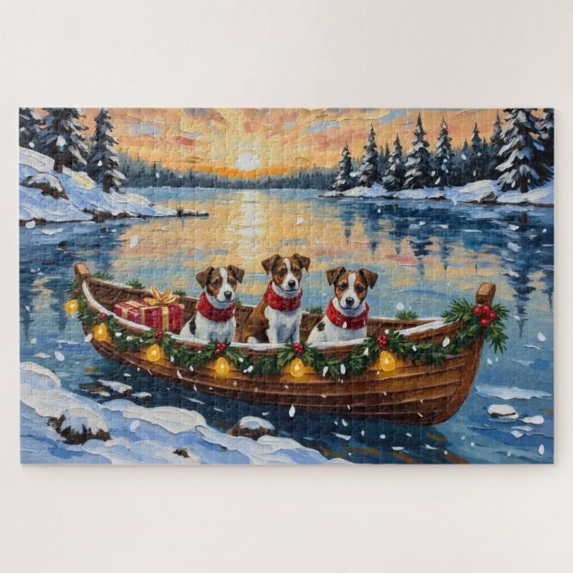Puzzle Navidad con Barco de Terriers Jack Russell (Horizontal)