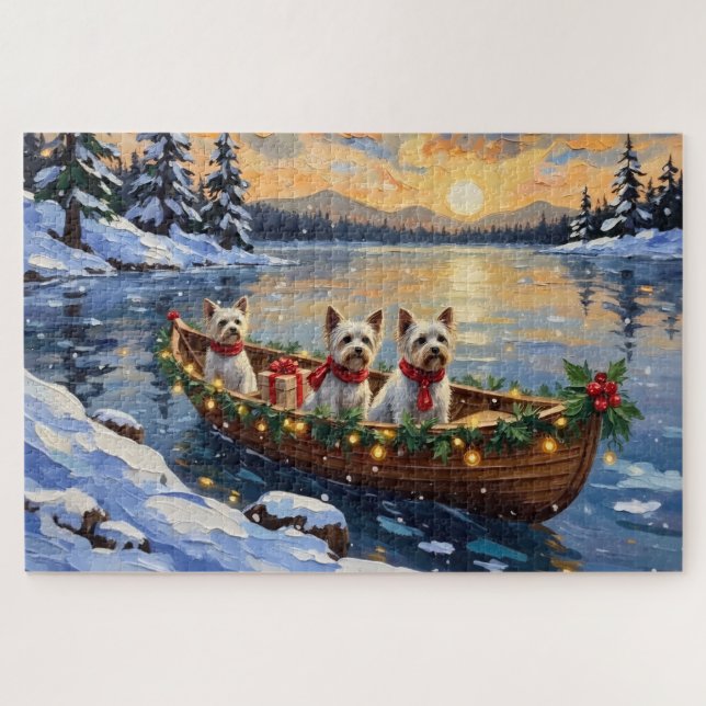 Puzzle Navidad con Bichon Frise en Barco (Horizontal)