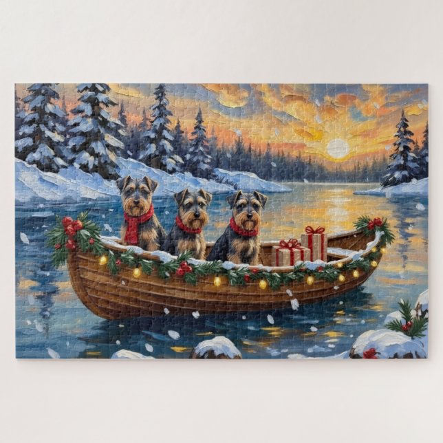 Puzzle Navidad de barco con Schnauzer (Horizontal)