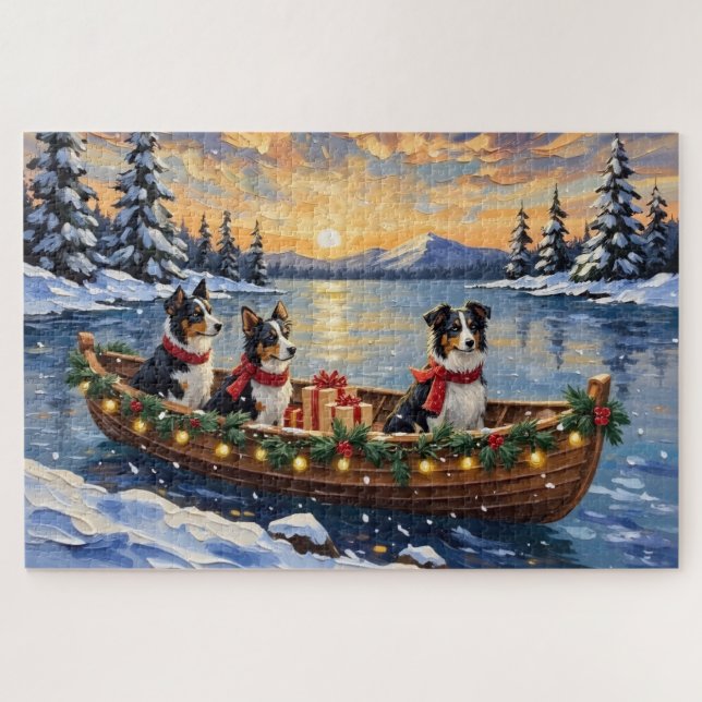 Puzzle Navidad de Border Collie en Barco (Horizontal)
