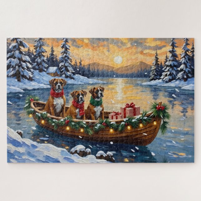 Puzzle Navidad de Boxer en Barco de Fiesta (Horizontal)