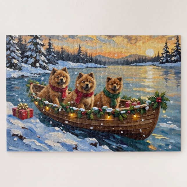 Puzzle Navidad de Chow Chow en Barco Fiesta (Horizontal)