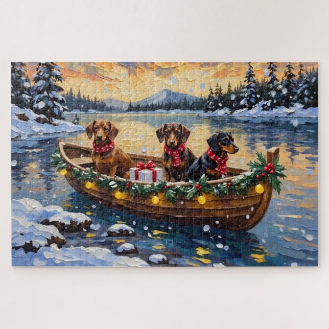 Puzzle Navidad de Dachshund en Barco (Horizontal)
