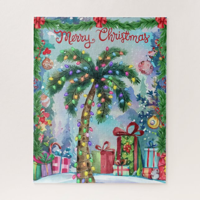 Puzzle Navidad de palma tropical acuarela (Vertical)