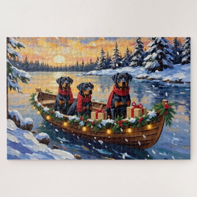 Puzzle Navidad de Rottweiler en Barco Fiesta (Horizontal)