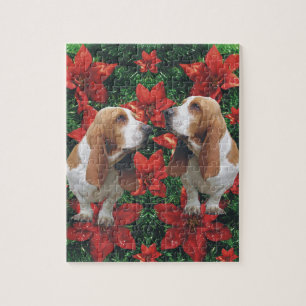 Puzzle Navidad del Poinsettia de Basset Hound