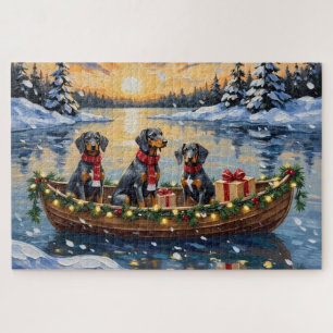 Puzzle Navidad en Barco con Bluetick Coonhound