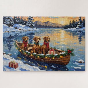 Puzzle Navidad en Barco con Rhodesian Ridgeback