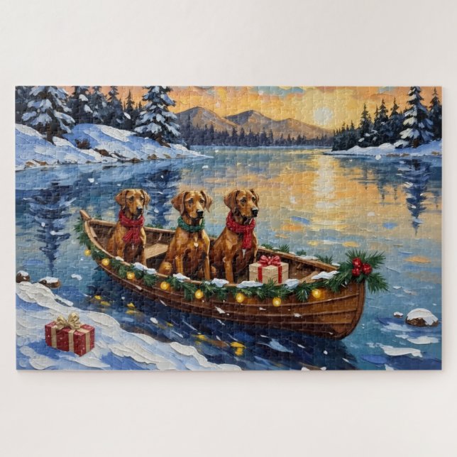 Puzzle Navidad en Barco con Rhodesian Ridgeback (Horizontal)