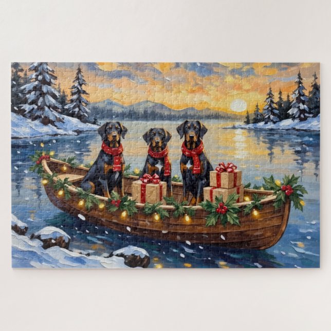 Puzzle Navidad en Barco con Weimaraner (Horizontal)