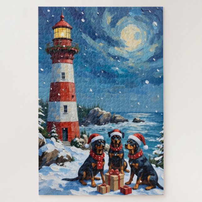 Puzzle Navidad Faro Rottweiler Fiesta (Vertical)
