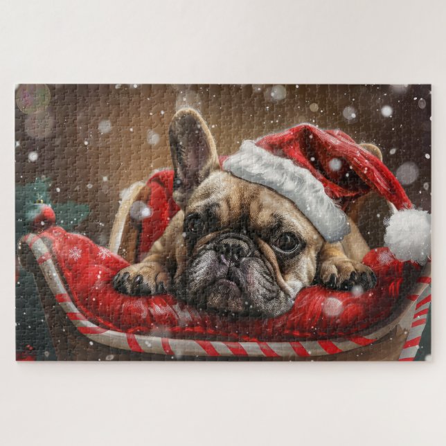 Puzzle Navidad Festiva de Bulldog Francés (Horizontal)