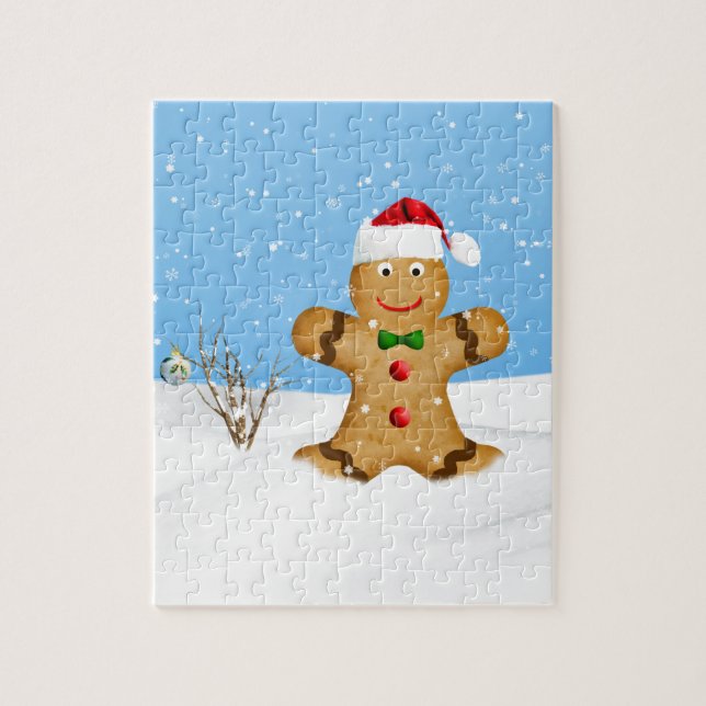 Puzzle Navidad, hombre de pan de jengibre feliz en nieve (Vertical)