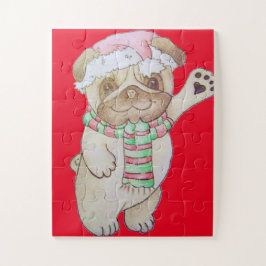 Puzzle navidad imagen de arando y ondeando pug