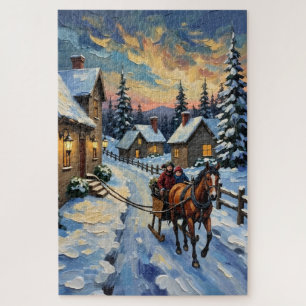 Puzzle Navidad Invernal con Caballo y Trineo Antiguos