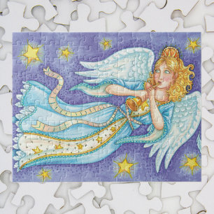 Puzzle Navidad linda, ángel músico tocando su cuerno