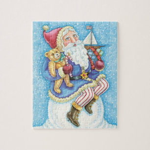 Puzzle Navidad linda, Santa Claus en bola de nieve con ju