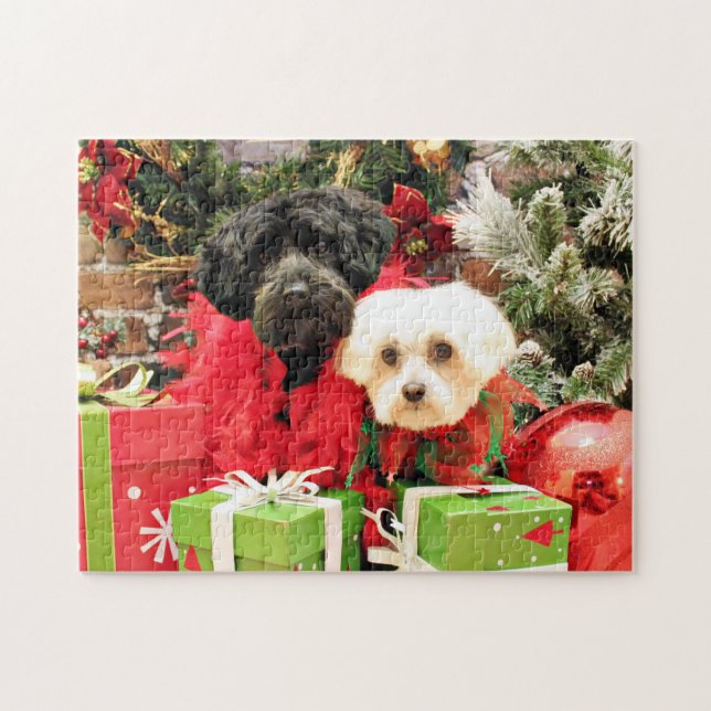 Puzzle Navidad - maltés - Annie y YorkiePoo - Hannah (Horizontal)