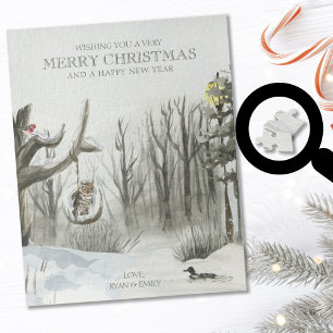 Puzzle Navidad nevada con texto opcional de naturaleza bo