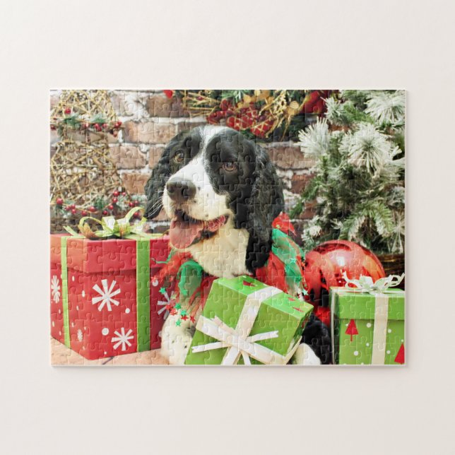 Puzzle Navidad - perro de aguas de saltador inglés - (Horizontal)