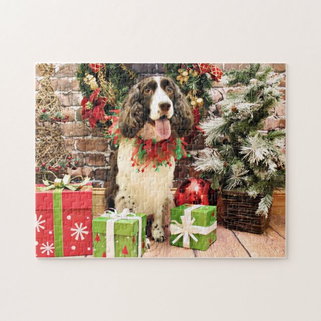 Puzzle Navidad - perro de aguas de saltador inglés - Cloe (Horizontal)