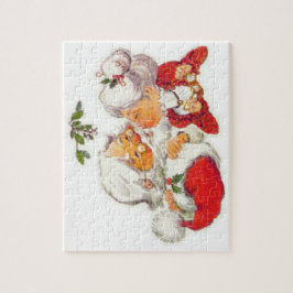 Puzzle Navidad Santa del vintage que besa a señora Claus