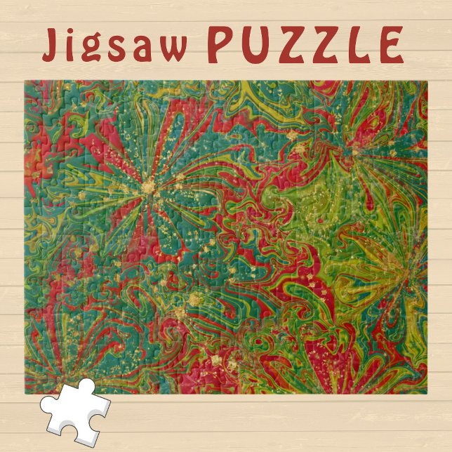 Puzzle Navidad Verde Rojo Dorado mármol abstracto  (Subido por el creador)