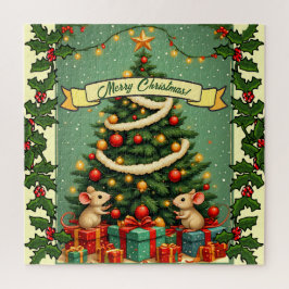 Puzzle Navidad Victoriana Ratones Felices Rojo Verde Aceb