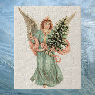 Puzzle Navidad vintage, Ángel victoriano con árbol