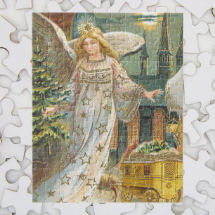 Puzzle Navidad vintage, Ángel victoriano con árbol