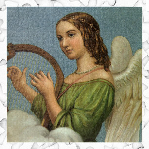 Puzzle Navidad Vintage, Ángel Victoriano con Arpa de Músi