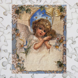 Puzzle Navidad Vintage, Ángel Victoriano con Campanas Dor