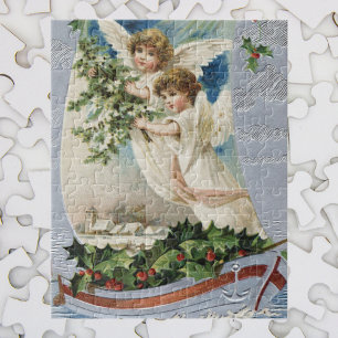 Puzzle Navidad Vintage, Ángeles Victorianos en un Velero