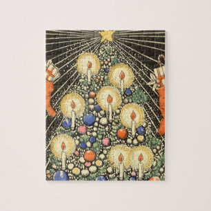 Puzzle Navidad vintage, árbol con velas y una estrella