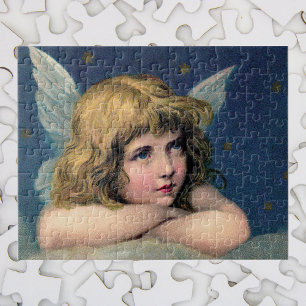 Puzzle Navidad vintage, bello ángel con estrellas de oro