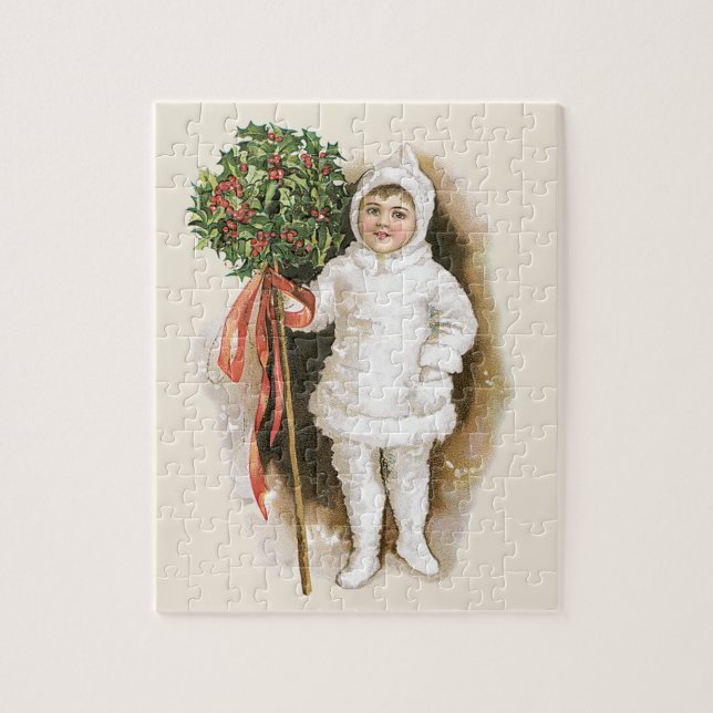 Puzzle Navidad vintage, Chica victoriano con Holly (Vertical)