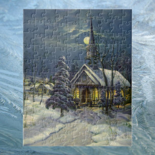 Puzzle Navidad Vintage, Iglesia de Invierno en la Nieve c