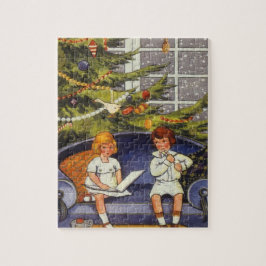 Puzzle Navidad vintage, niños sentados en un sofá