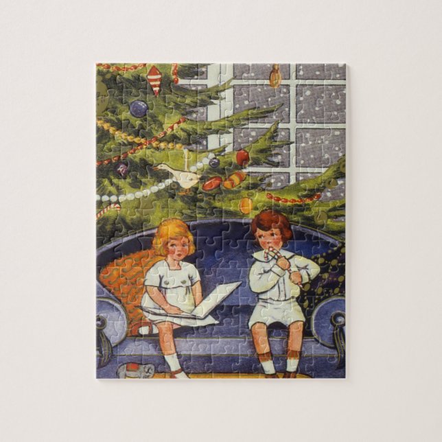 Puzzle Navidad vintage, niños sentados en un sofá (Vertical)