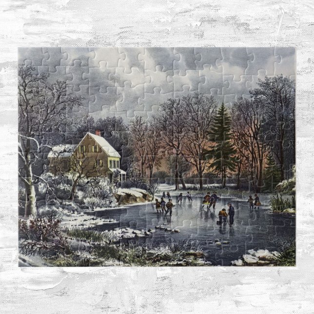 Puzzle Navidad vintage, primeros patinadores de invierno  (Subido por el creador)