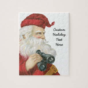 Puzzle Navidad Vintage, Santa Claus con Prismáticos