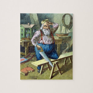 Puzzle Navidad Vintage, Santa Claus Construyendo Juguetes