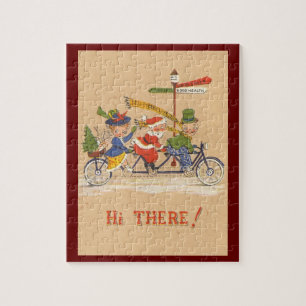 Puzzle Navidad vintage, Santa Claus montando una biciclet
